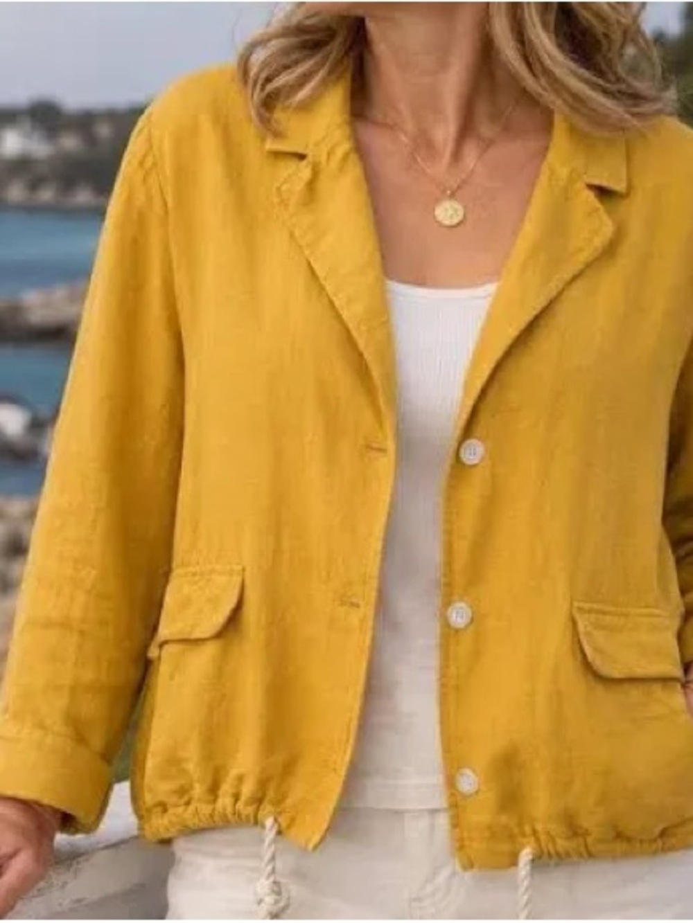 J. Jill Mustard Yellow Lightweight Drawstring Hem Blazer